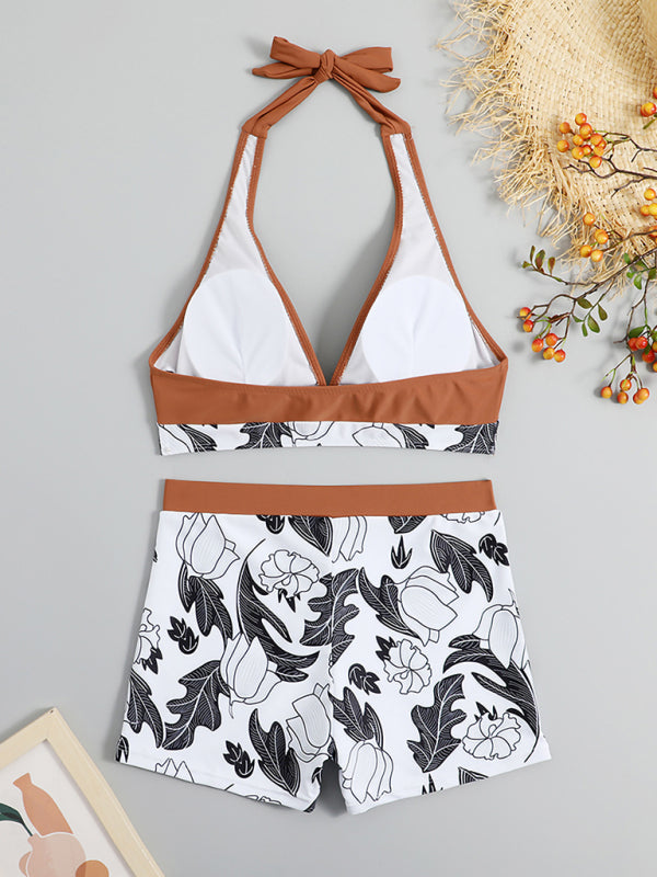 Ensemble haut de bikini imprimé et short taille haute pour femme