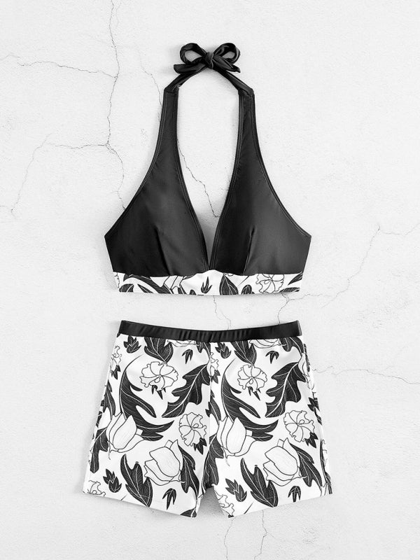 Ensemble haut de bikini imprimé et short taille haute pour femme