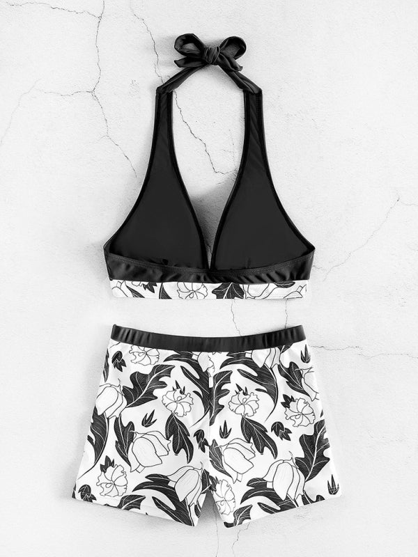 Ensemble haut de bikini imprimé et short taille haute pour femme