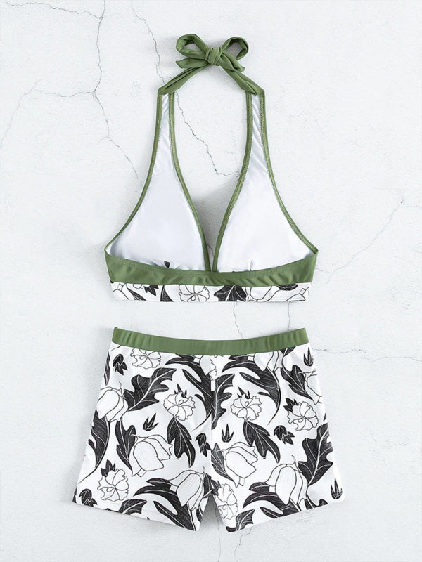 Ensemble haut de bikini imprimé et short taille haute pour femme