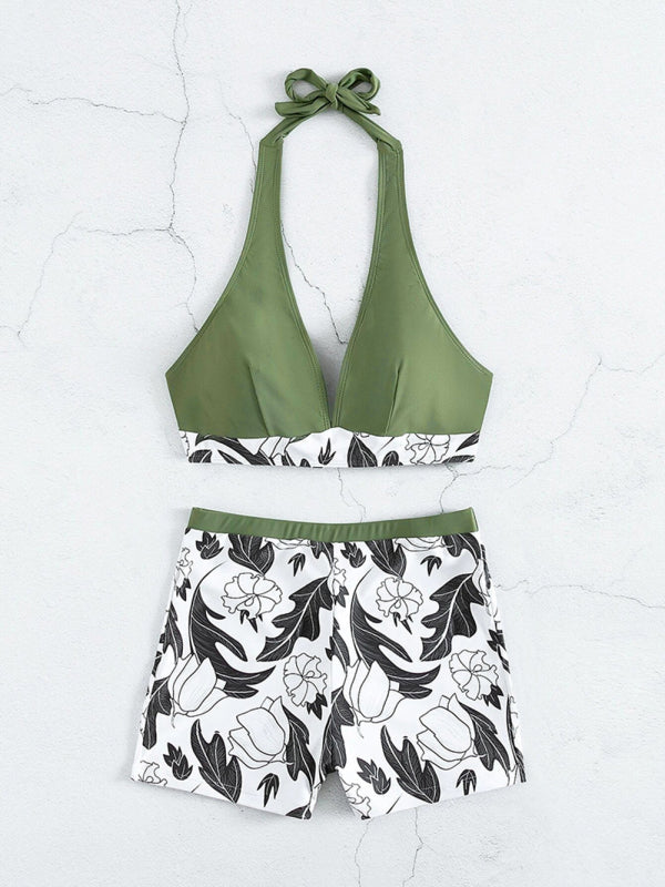 Ensemble haut de bikini imprimé et short taille haute pour femme