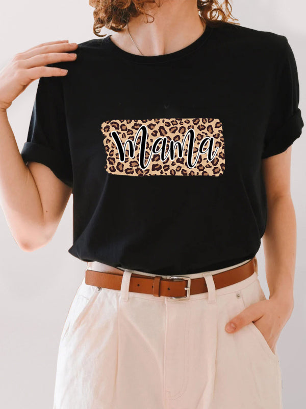 T-Shirt mit „Mama“-Grafik und Leopardenmuster