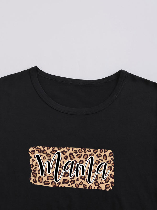 T-Shirt mit „Mama“-Grafik und Leopardenmuster