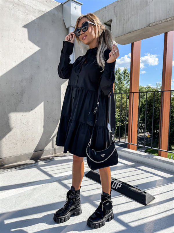 Robe chemise ample de couleur unie pour femmes européennes et américaines