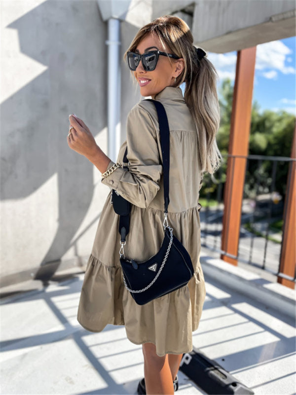 Robe chemise ample de couleur unie pour femmes européennes et américaines