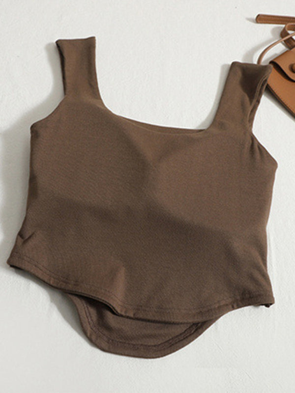 Einfarbiges Tanktop für innen und außen, schmale Passform, unregelmäßig, schöner Rücken