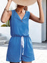 Blue sleeveless jumpsuit with drawstring