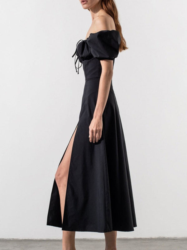 Robe Slim à manches bouffantes de couleur unie pour femmes