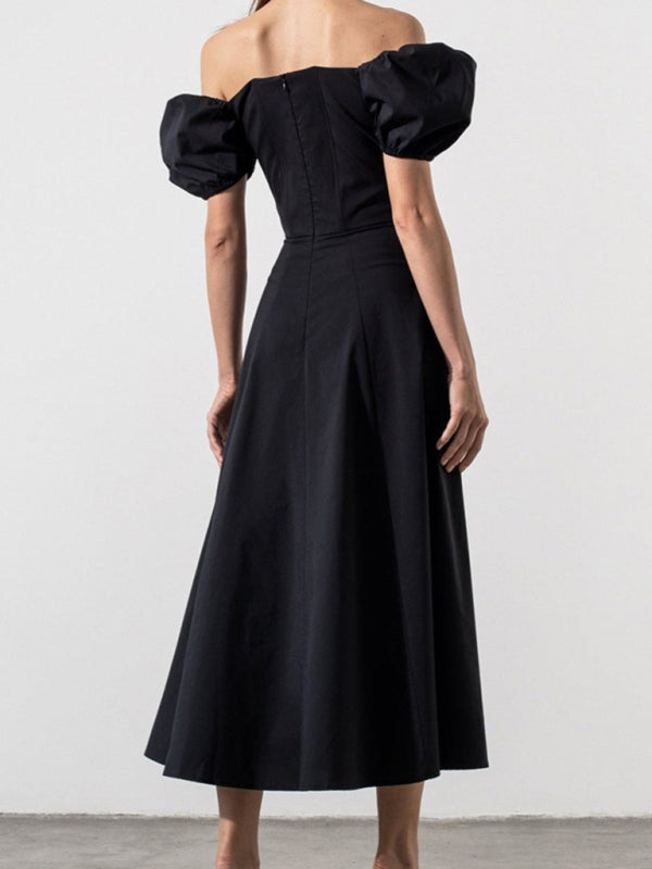 Robe Slim à manches bouffantes de couleur unie pour femmes