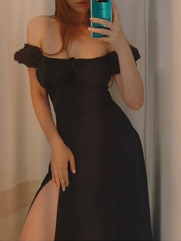 Robe Slim à manches bouffantes de couleur unie pour femmes