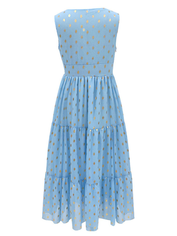 Ärmelloses Midikleid aus Chiffon mit tiefem V-Ausschnitt und Spitzeneinsatz für Damen
