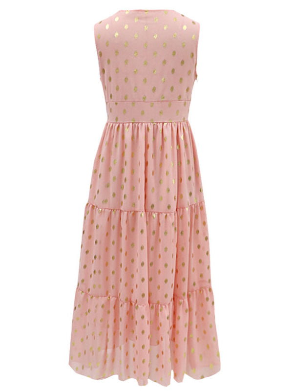 Ärmelloses Midikleid aus Chiffon mit tiefem V-Ausschnitt und Spitzeneinsatz für Damen