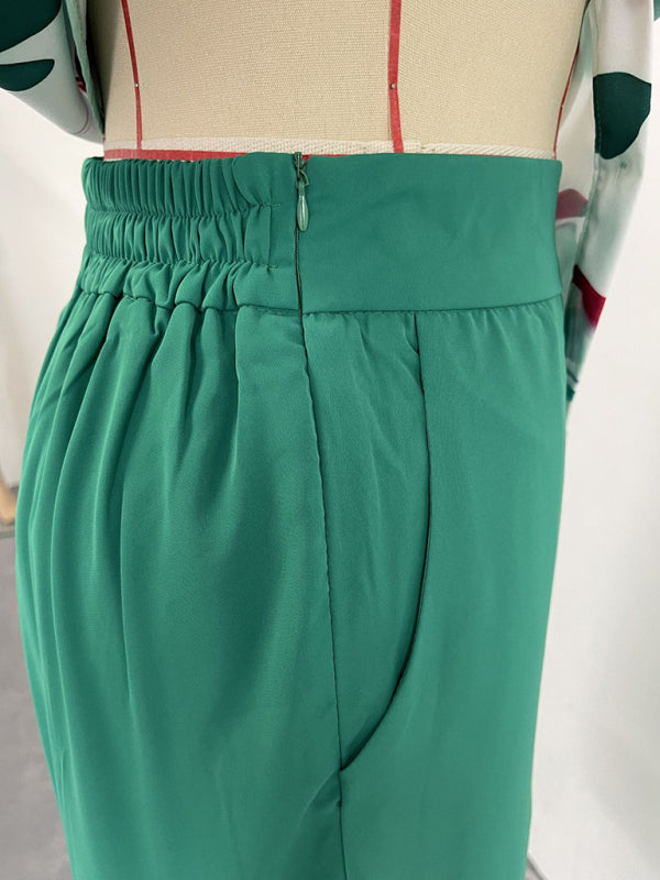 Lockeres, lässiges Sommer-Set aus bedrucktem Hemd, Oberteil und Hose mit weitem Bein