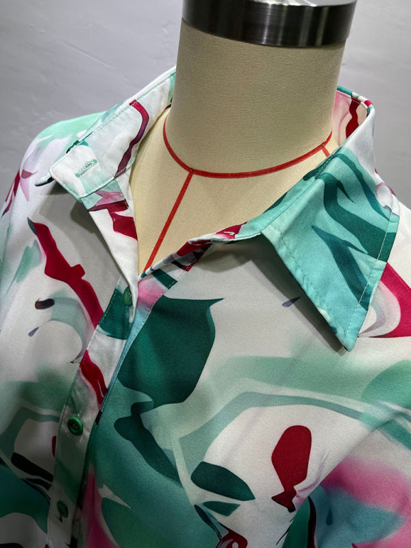 Lockeres, lässiges Sommer-Set aus bedrucktem Hemd, Oberteil und Hose mit weitem Bein