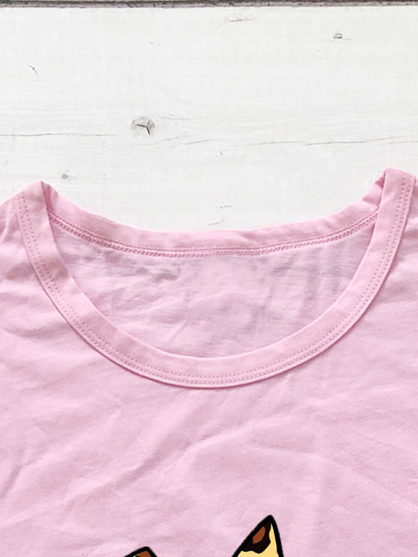 Süßes Rundhals-T-Shirt mit Leoparden-Häschen