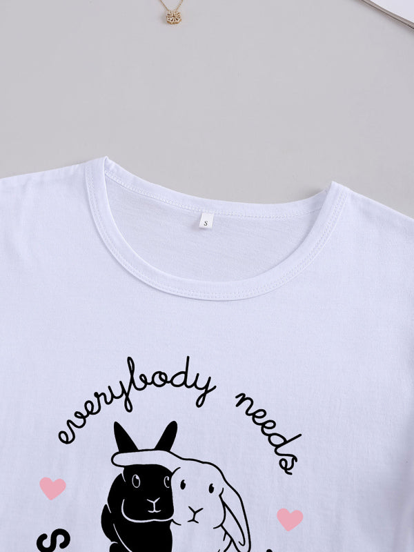 Lässiges T-Shirt mit Rundhalsausschnitt und Hasen-Print