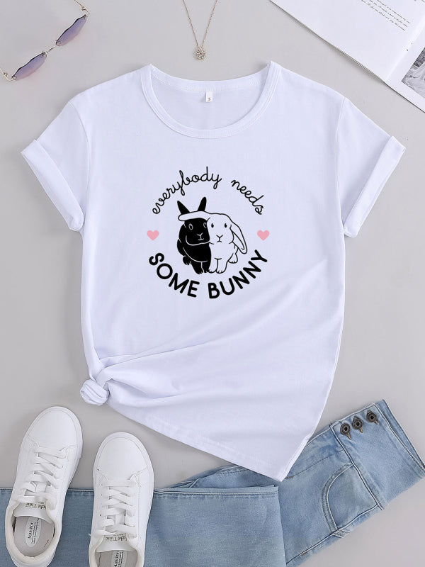 Lässiges T-Shirt mit Rundhalsausschnitt und Hasen-Print