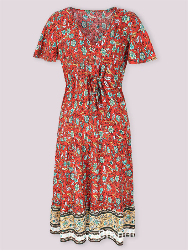 Robe midi à imprimé floral et manches flottantes pour femmes