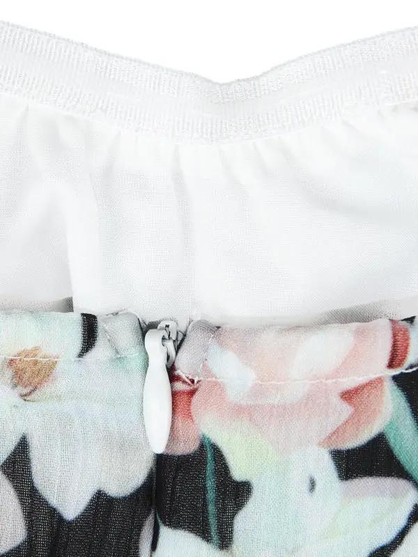 Close-up of zipper detail on floral jumpsuit