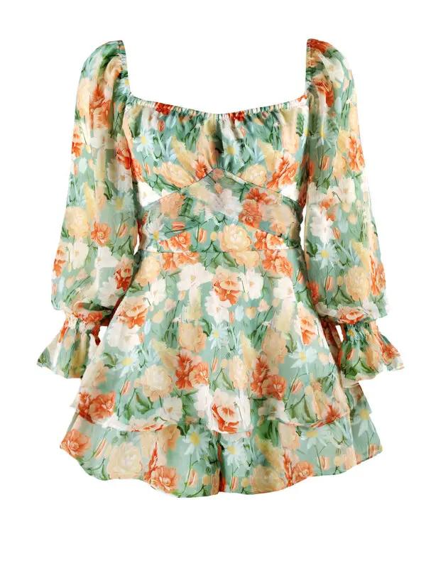 Floral one-neck lantern sleeve jumpsuit front display