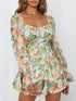 Floral one-neck lantern sleeve jumpsuit front view