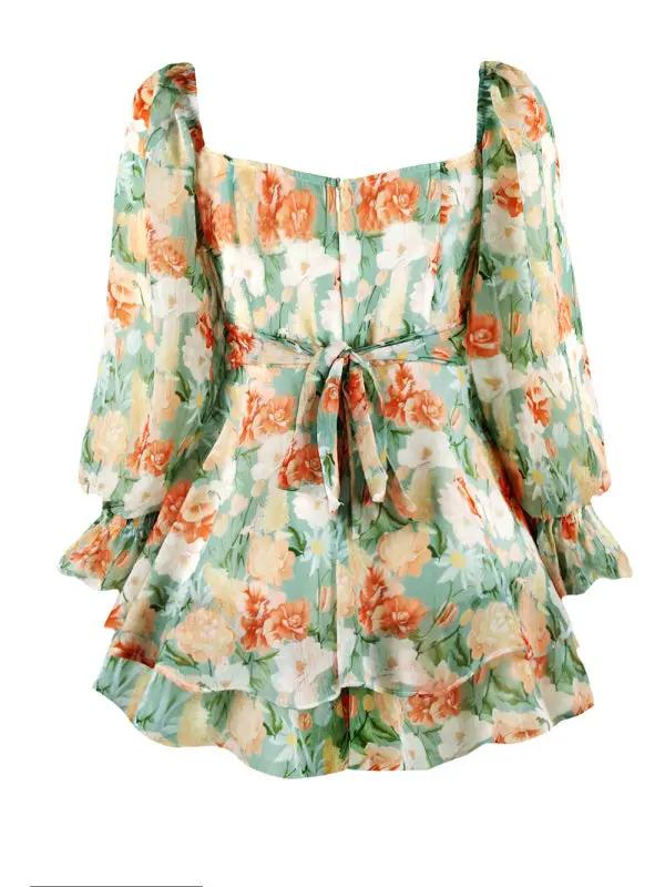 Floral one-neck lantern sleeve jumpsuit back display