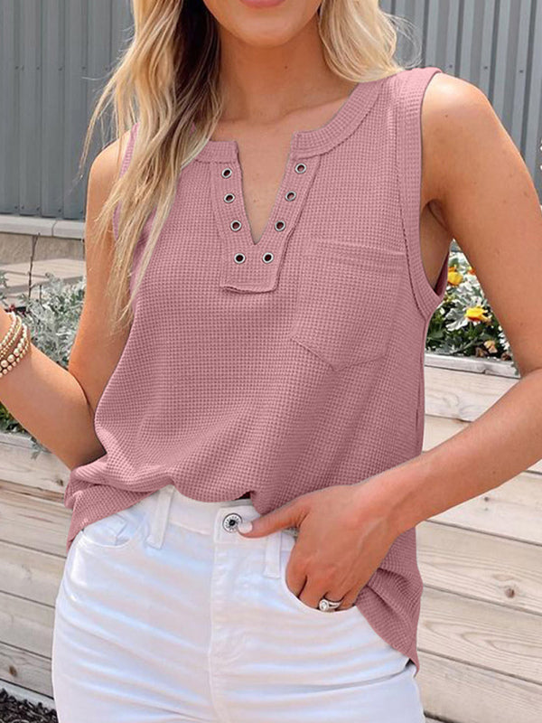 New solid color V-neck loose bottoming ladies vest