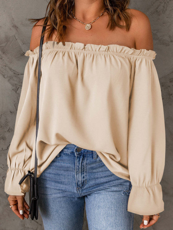 One-neck chiffon hemd solide farbe pullover sexy off-die-schulter top