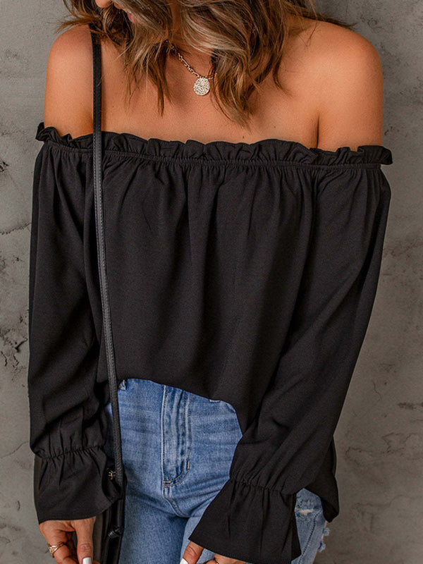 One-neck chiffon hemd solide farbe pullover sexy off-die-schulter top