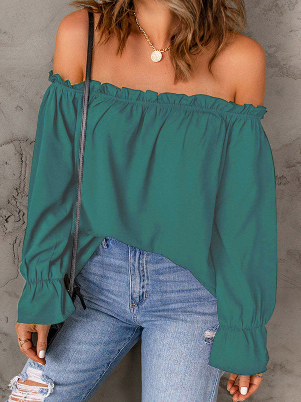 One-neck chiffon hemd solide farbe pullover sexy off-die-schulter top