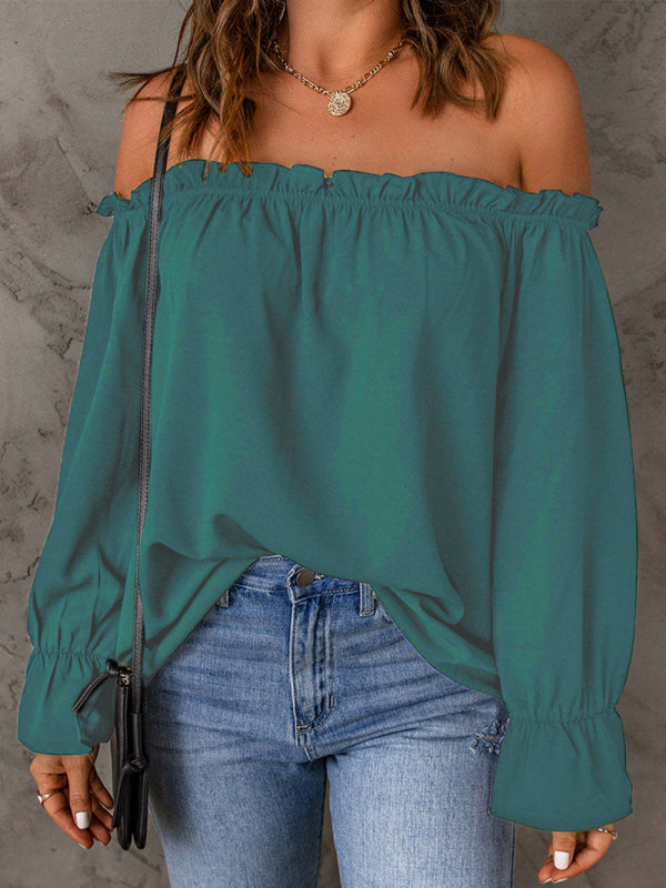 One-neck chiffon hemd solide farbe pullover sexy off-die-schulter top