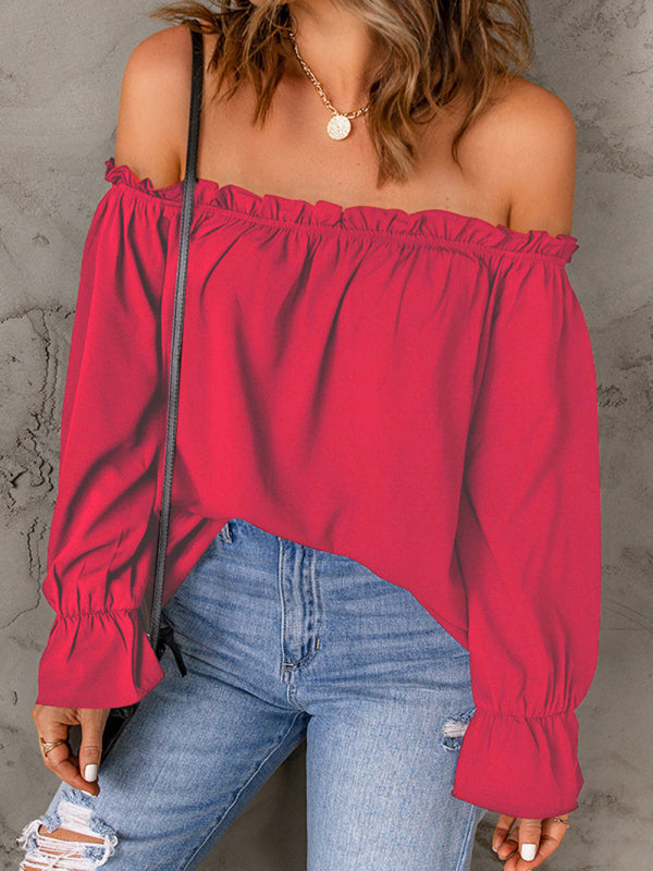 One-neck chiffon hemd solide farbe pullover sexy off-die-schulter top