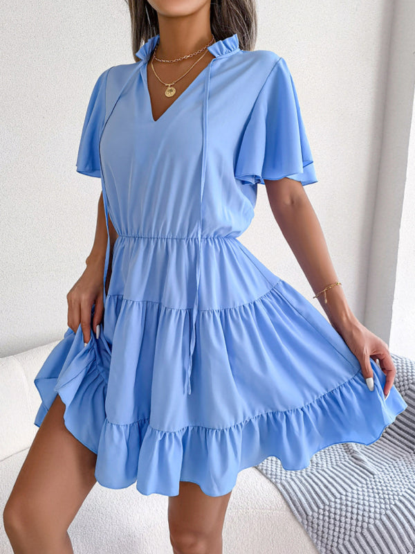 Einfarbiges Lotusblatt-Swing-A-Linien-Kleid für Damen
