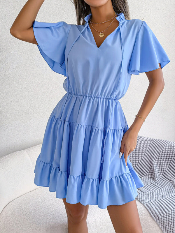 Einfarbiges Lotusblatt-Swing-A-Linien-Kleid für Damen