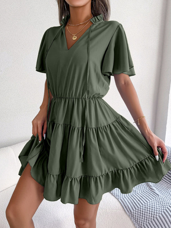 Einfarbiges Lotusblatt-Swing-A-Linien-Kleid für Damen