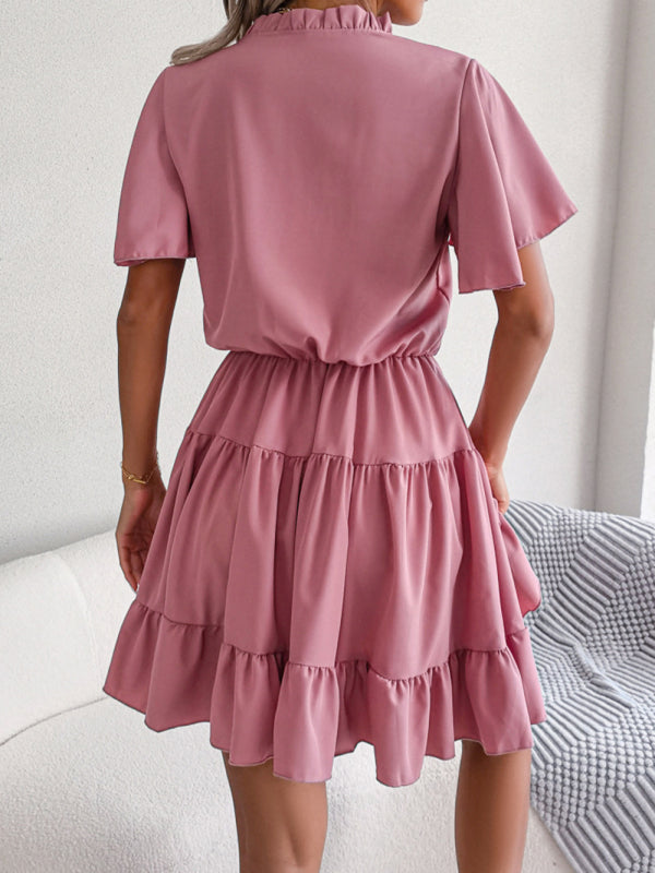 Einfarbiges Lotusblatt-Swing-A-Linien-Kleid für Damen