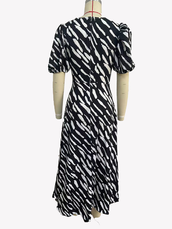 Robe midi imprimée à col en V pour femme