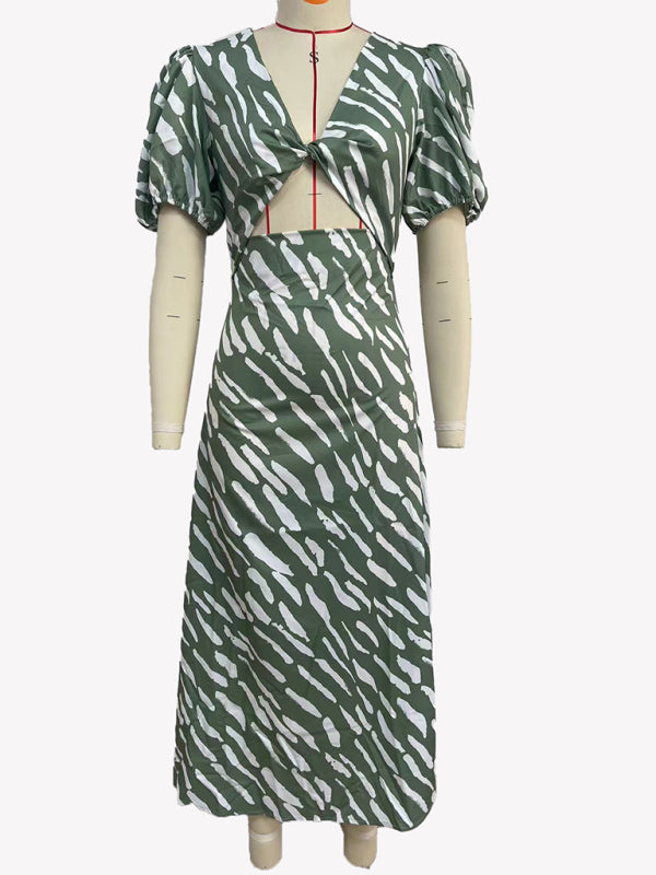 Robe midi imprimée à col en V pour femme
