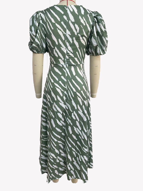 Robe midi imprimée à col en V pour femme
