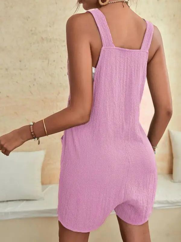 Pink patch pocket lace-up casual overalls