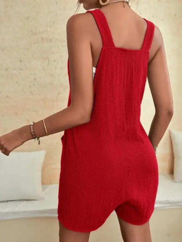 Red lace-up casual overalls with patch pockets