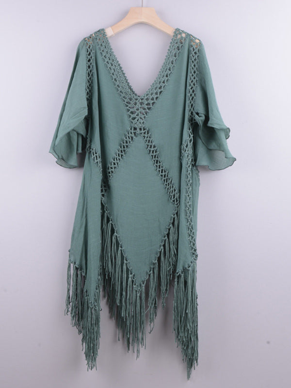 Neuer Stil mit Handhaken, Sonnenschutz, Oberteil, Jacke, Quaste, unregelmäßiger Bikini-Strand-Vertuschung
