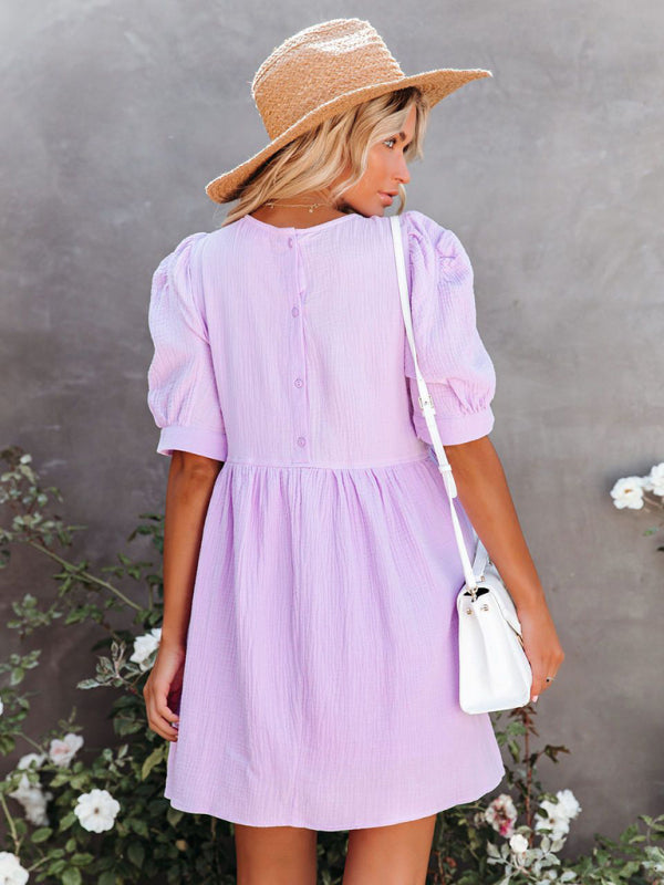 Neues einfarbiges Damenkleid für Frühling und Sommer