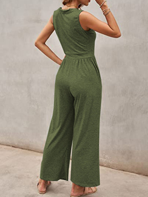 Green sleeveless jumpsuit back view