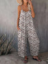 Front view of casual leopard print jumpsuit with pockets
