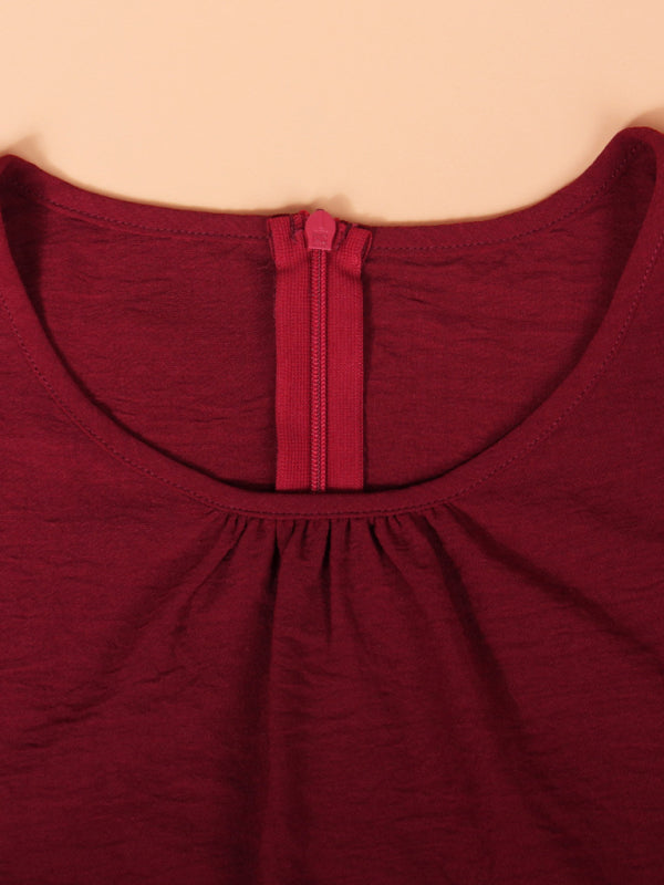 Robe à col rond vacances décontractée sans manches robe de couleur unie ample