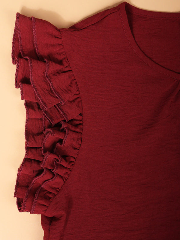 Robe à col rond vacances décontractée sans manches robe de couleur unie ample