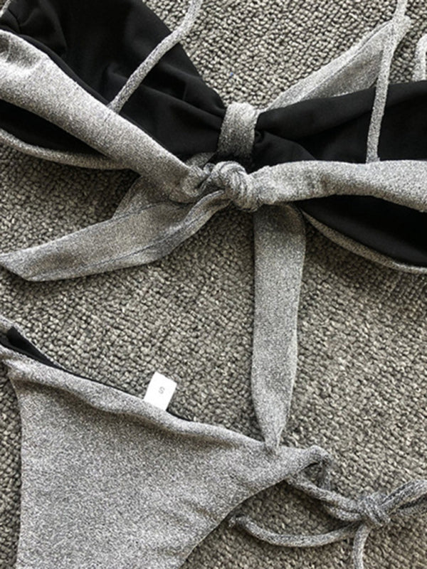 Sexy Dreipunkt-Bikini für Damen in Lila mit Riemchen und Push-up