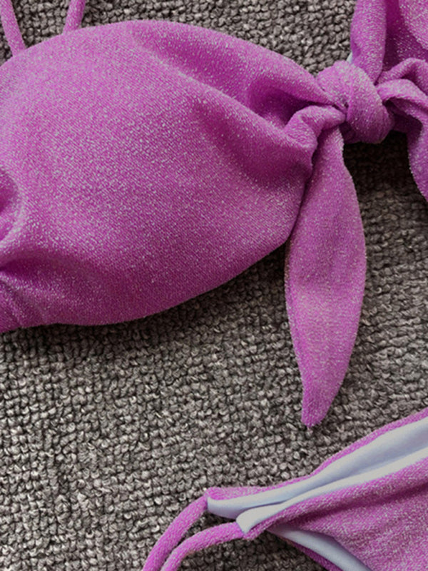 Sexy Dreipunkt-Bikini für Damen in Lila mit Riemchen und Push-up