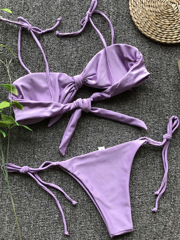 Sexy Dreipunkt-Bikini für Damen in Lila mit Riemchen und Push-up